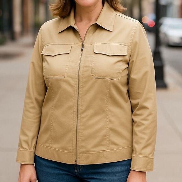 2/$30 Lane Bryant Tan Utility Zip‑Front Jacket Size 14/16 Plus Women Lightweight - Picture 1 of 9